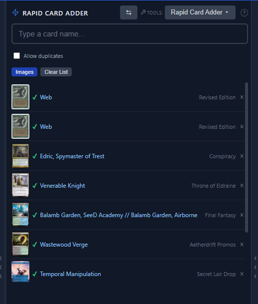 Rapid Card Adder with type-ahead suggestions
